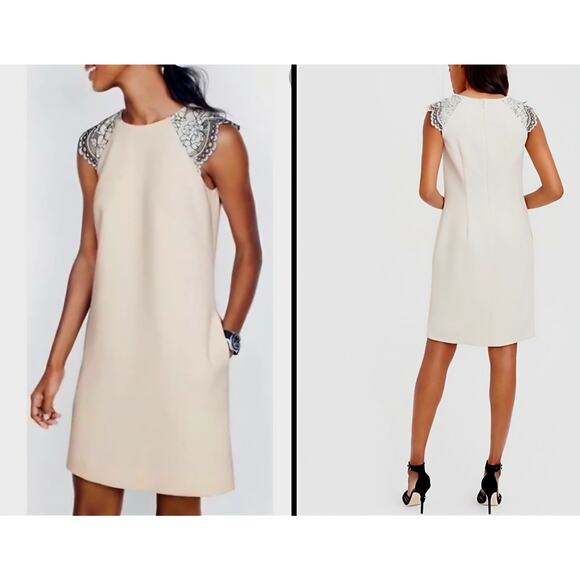 J. CREW sz4 WinterWhite w Lace Cap sleeve Dress. Classy. Weddings Events Careers - Picture 2 of 16